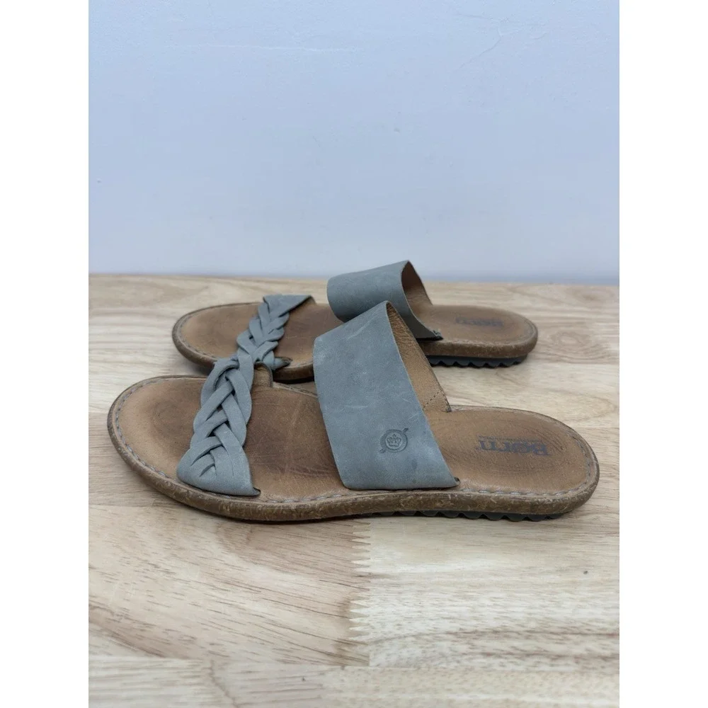 Born BR0033932 Women's 9M Slide Sandal Shoes‎ Green Leather Braided Strap #51